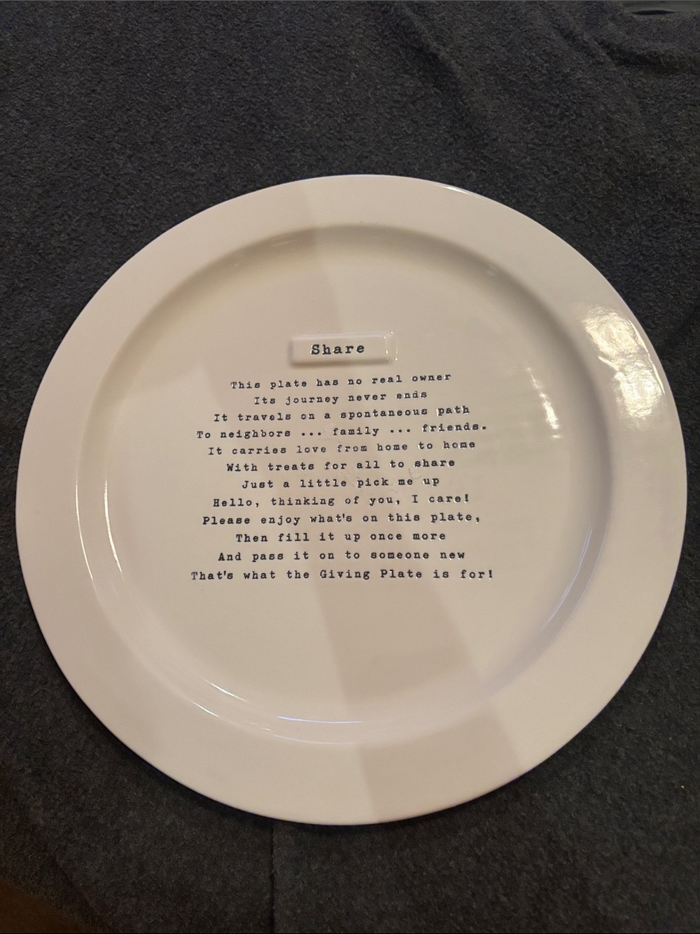 NWOT Mud Pie White Ceramic 'Share' Giving Plate with Poem